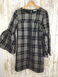 New York & Co Women Black Plaid Metallic Bell Sleeve Sheath Dress M Stretch NEW - Picture 1 of 7