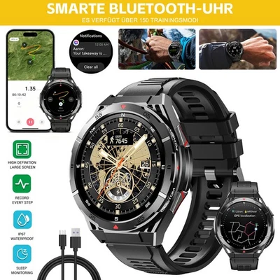 GPS Smartwatch Herren 1.43'' Amoled Display, 150+ Sportmodi Fitnessuhr IP68 - Bild 1 von 4