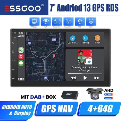 7 Zoll 2 DIN 4+64G Carplay Autoradio Android 14 GPS RDS WIFI Bluetooth Kam DAB+ - Bild 1 von 4