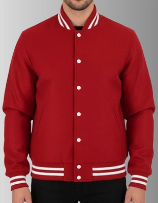 New Mens Varsity Jacket Letterman Wool Jacket With White Rib Bomber. - Image 1 of 3