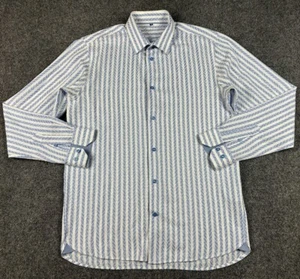 camicia uomo luciano visconti bottoni M blu bianco spina di pesce righe italia - Foto 1 di 10