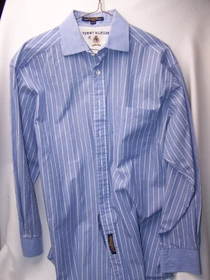 Camisa de vestir Tommy Hilfiger abotonada grande azul a rayas talla 15,5 manga 33 Foto 1 de 2