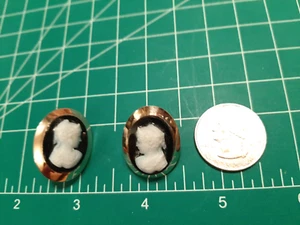 Antique Victorian Carved B&W Cameo Earrings, Gold ( Converted Cufflinks ) - Picture 1 of 11