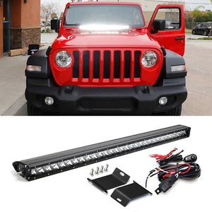 150W 30" LED Light Bar w/ Front Hood Top Bracket Wiring For 18+ Jeep Wrangler JL - Picture 1 of 11