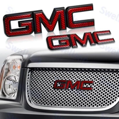 Juego de parrilla delantera y emblema trasero de fibra de carbono roja para GMC Yukon XL1500 07-13 Foto 1 de 4