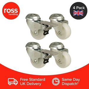 Set di 4 ruote frenate durevoli da 50 mm - raccordo per fori - venditore gratuito P&P UK - Foto 1 di 2