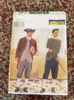 Butterick 3072 Historical Coat Vest Shirt Pants Hat Men’s Tall 38, 40, 42 Uncut - Image 1 of 3