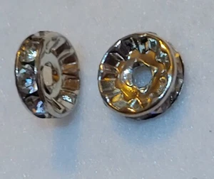 Necklace Bracelet Charm Bead Silver Tone Clear Rhinestones Round Spacer ( 2 ) - Picture 1 of 6