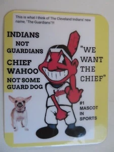 JEFE WAHOO, INDIOS DE CLEVELAND "QUEREMOS AL JEFE" IMÁN SIN GUARDIANES, INDIOS - Imagen 1 de 6