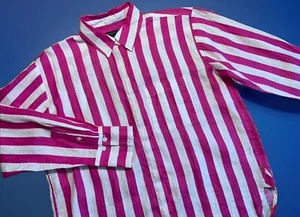 Ann Taylor Striped Linen Oversized Shirt Womens Small Bold Pink Striped blouse - Picture 1 of 21
