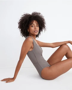 Madewell Second Wave Ribbed Square-Neck Tank One-Piece Swimsuit XL MD406 - Picture 1 of 11