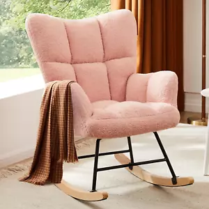 Rocking Chair Nursery, Teddy Upholstered Glider Rocker with High Backrest, Readi - Picture 1 of 12