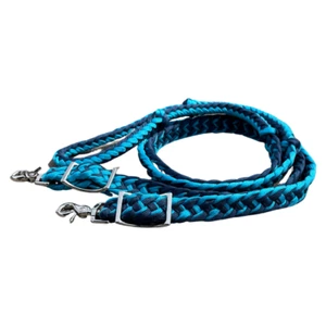 Braided Barrel Reins 8 ft long with 2 Scissor Snaps Navy/Sky Blue #55027 - Picture 1 of 1