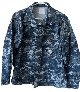 USN US Navy Shirt Blouse Working Navy Digital Blue Camo. Pre-owned Med. XXShort - Picture 1 of 7