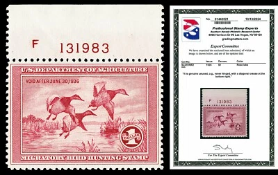 Scott RW2 1935 $1.00 Duck Stamp Mint F-VF OG NH Cat $700 with PSE CERT - Image 1 of 2
