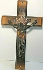 Vintage Casket Crucifix Excellent Condition Jesus INRI CIRCA 1964 BRONZE CORPUS? - Picture 1 of 6