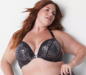 Cacique Seriously Sexy Boost Plunge Bra 40D Metallic Animal Print Front Close - Picture 1 of 7