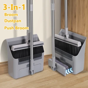 Broom and Dustpan Set Lightweight Upright Lobby Broom and Dust Pan Combo Gray - Picture 1 of 19