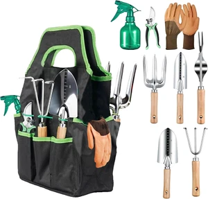 Garden Tools Set, 9PCS Heavy Duty Gardening Tools with Storage Garden Tote Bag, - Picture 1 of 12