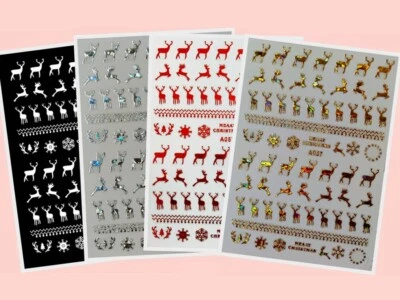 Arte en uñas ciervo reno Navidad pegatina cuerno 3D Santa nieve 4 colores Foto 1 de 2