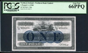 Ireland Northern 1940, 1 Pound, P178b,PCGS 66 PPQ GEM UNC - Picture 1 of 2