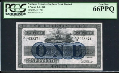 Ireland Northern 1940, 1 Pound, P178b,PCGS 66 PPQ GEM UNC - Image 1 of 2