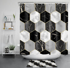 Black White Abstract Geometric Marble Shower Curtain Set for Bathroom Decor