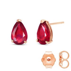 14K. SOLID GOLD STUD EARRING WITH NATURAL RUBIES (Rose Gold)