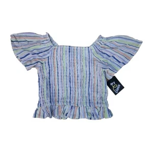 Art Class Striped Colorful Flare Sleeve Lettuce Hem Smocked Top Girls L 10/12 - Picture 1 of 8