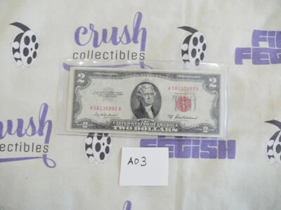 Series 1953 A, $2 Two Dollar Bill Red Seal [A03] U.S. Currency Money - Image 1 of 4