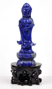 Statua naturale lapislazzuli Kwan Yin / Guanyin pietra preziosa scultura arte - Foto 1 di 6
