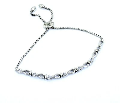 Signed SUN R&M Natural DIAMOND Sterling Silver INFINITY Link Adjustable Bracelet - Image 1 of 4