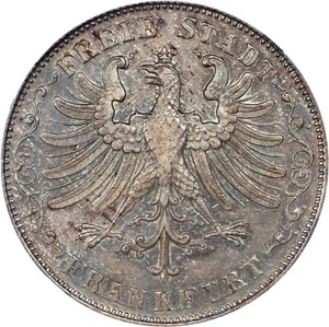 GERMAN STATES - FRANKFURT 1843 1 GULDEN SILVER COIN, NGC CERTIFIED AU58 - Picture 1 of 4