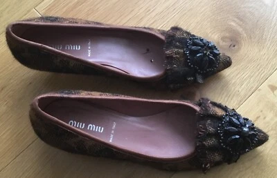 Кожаные и твидовые украшенные каблуки для котят Mui Mui размер 36. Коричневый и черный. - Изображение 1 из 4