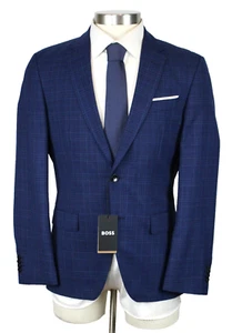 Hugo Boss Sport Coat 38 R Mens Blue Plaid Virgin Wool Slim Fit Hutson Blazer - Picture 1 of 12