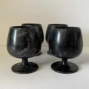 Gray Black Marble Goblet Wine Drinking Cups Glasses - Set of 4 - Picture 1 of 6