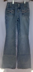 Pantalones de mezclilla acampanados Glo vintage años 90 para mujer talla 0 azul junior desteñido elástico EE. UU. - Imagen 1 de 7