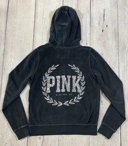 Victoria's Secret ROSA Negro Terciopelo Cremallera Completa Sudadera con Capucha Lentejuelas Espalda Talla L 2013 - Imagen 1 de 15