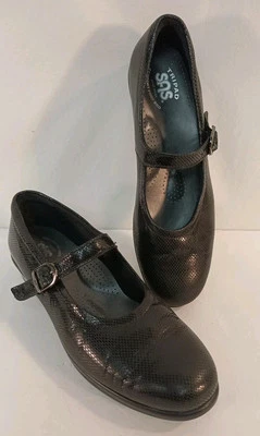 Zapatos para mujer SAS brillantes negros serpiente en relieve Mary Jane "Maria" talla 8,5 Foto 1 de 4