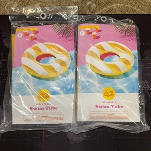2X Sun Squad 31” Inflatable Swim Tube Yellow Stripes Sun Squad - Picture 1 of 4