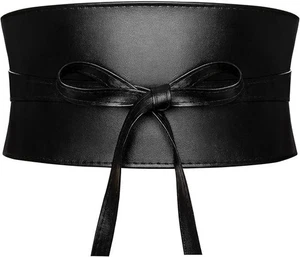 Women's Wide Obi Belt Thick Faux Leather Corset with Lace-Up Wrap Style Goth - Picture 1 of 6