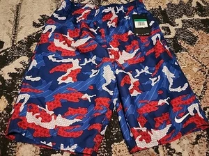 NWT NIKE Boys Red/WHT/Blue Camo Stars & Stripes 4th Of JULY Swim Trunks Size XL - Picture 1 of 4