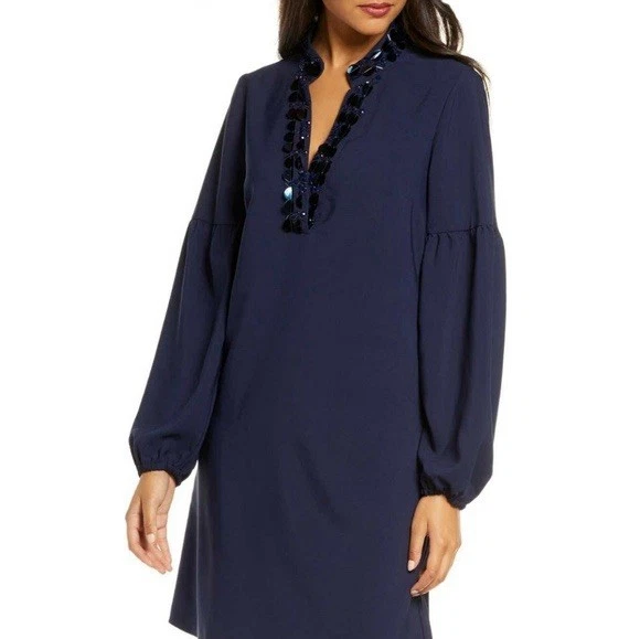 Платье Lilly Pulitzer Shea 6 темно-синее с блестками эластичное коктейльное - Изображение 1 из 4