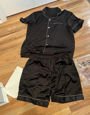 Conjunto de 2 pantalones cortos de pijama de satén para hombre nuevo con etiquetas 2x Foto 1 de 4