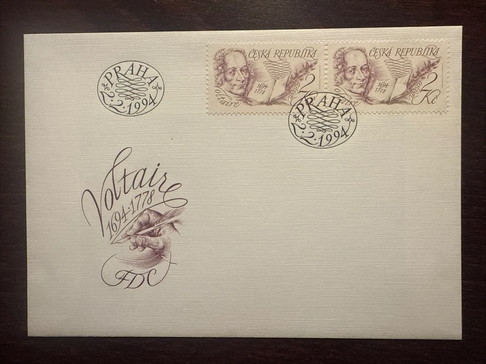 FDC CHECO PORTADA AÑO 1994 VOLTAIRE ESCRITOR LITERATURA SELLOS Foto 1 de 1