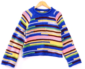 Jersey de punto grueso Ganda para mujer talla S arco iris colorido manga ancha - Imagen 1 de 9