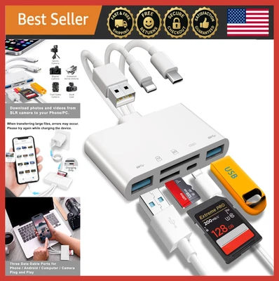 5-in-1 Memory Card Reader USB OTG Adapter for iPhone iPad USB C A Devices SD Mic - Image 1 of 4