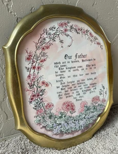 Vintage. Vaterunser Das Vaterunser in goldfarbenem Metallrahmen Floral katholisch 16 Zoll - Bild 1 von 6
