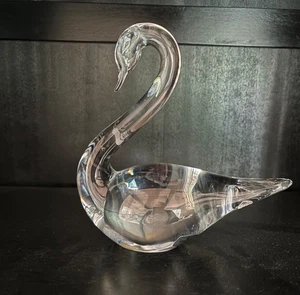 ANTIQUE  MARCOLIN ART FULL LEAD CRYSTAL GLASS SWAN MADE IN SWEDEN - Picture 1 of 3