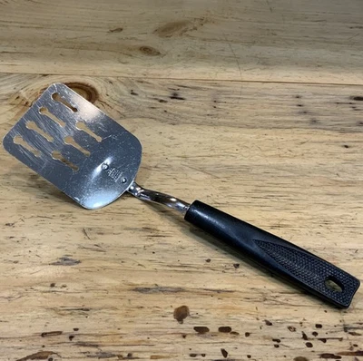 Vtg Ekco Chrome Slotted Turner Spatula Black Handle 1960s USA Kitchen Utensil - Image 1 of 4